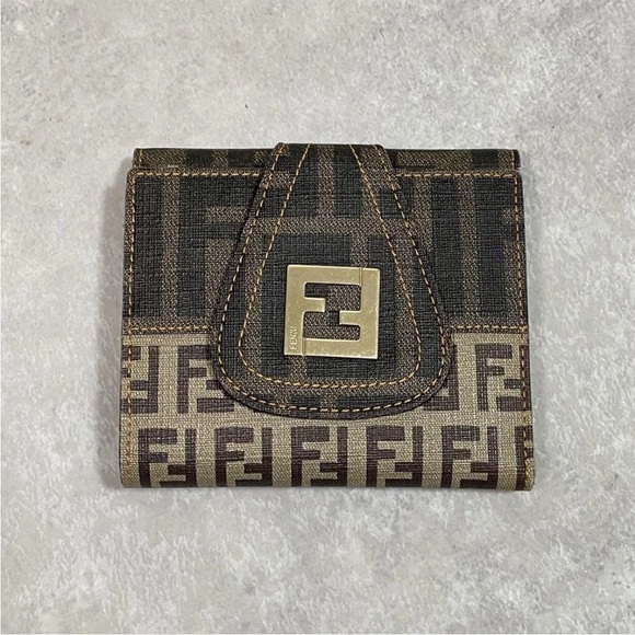 Fendi Brown and Black Zucca and Zucchino Split Design Wallet - Picture 1 of 12